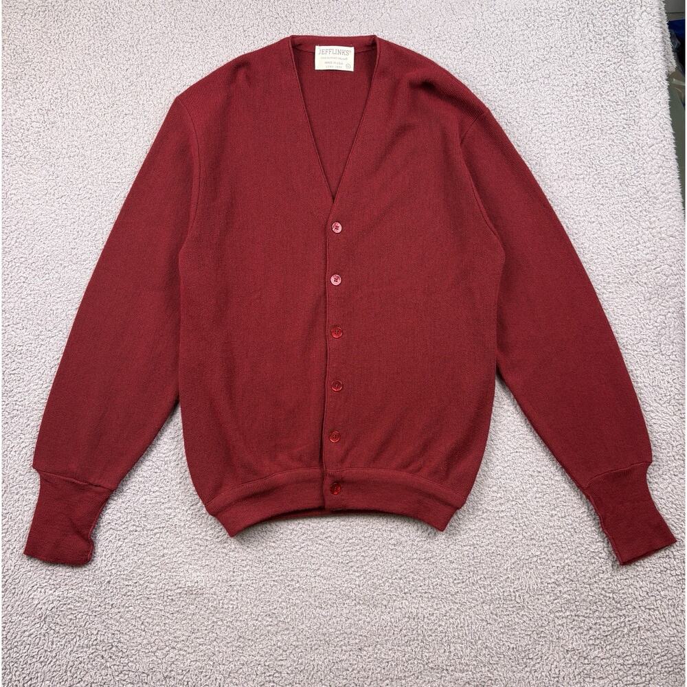 VTG Jeff Links Lord Jeff Sweater Mens Large Red Cardigan Dupont Orlon USA Made